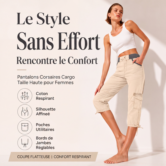 Pantalon cargo capri taille haute pour femme
