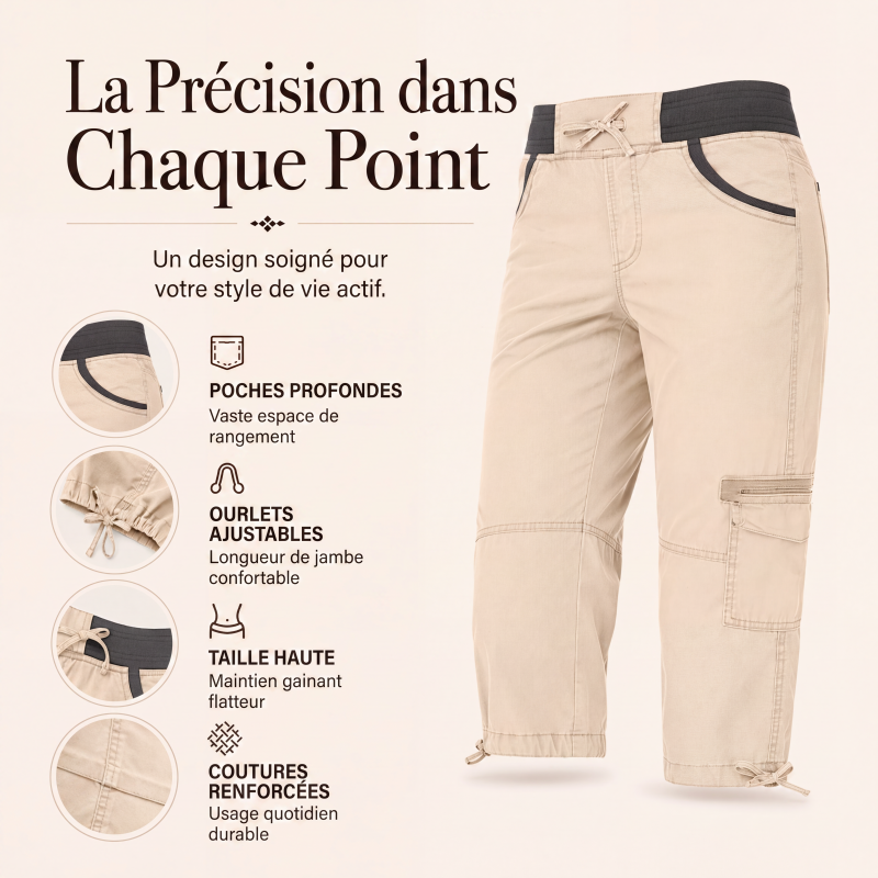 Pantalon cargo capri taille haute pour femme