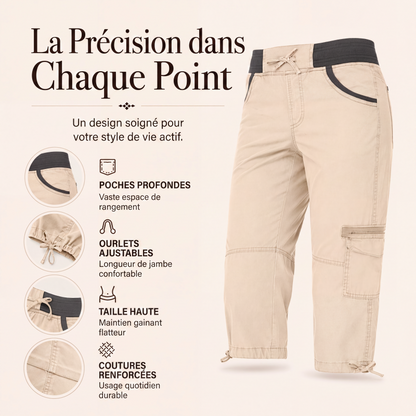 Pantalon cargo capri taille haute pour femme