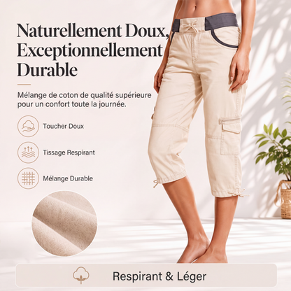 Pantalon cargo capri taille haute pour femme