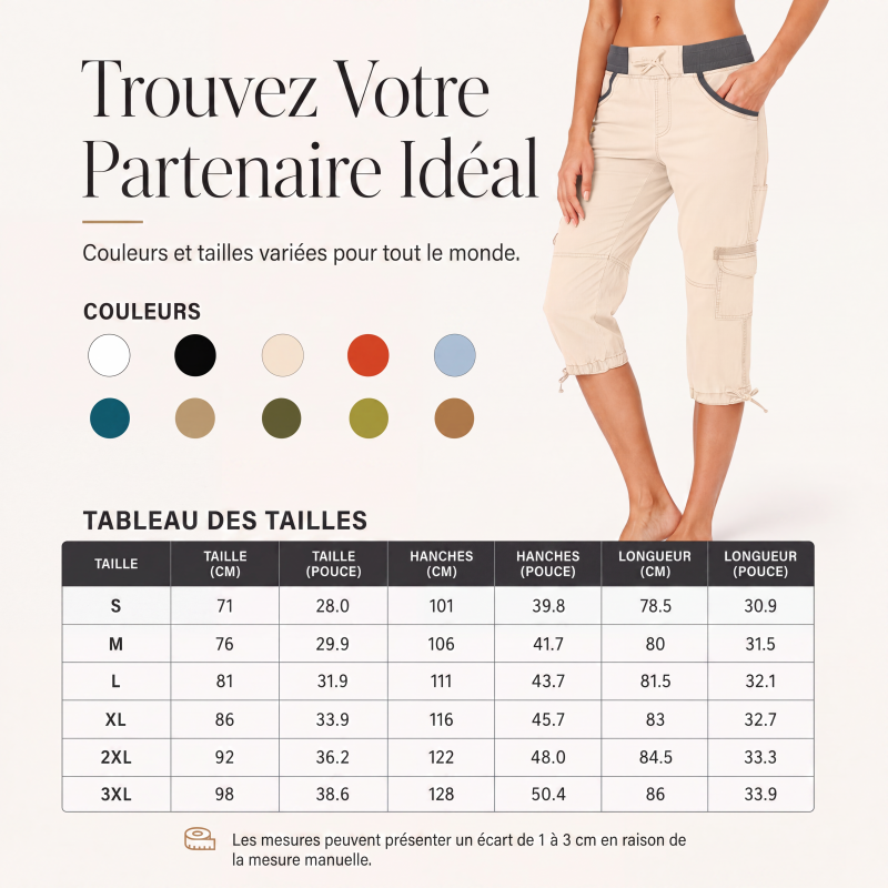Pantalon cargo capri taille haute pour femme