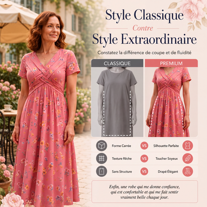 🌸 Robe fleurie à col en V avec torsion à la taille — élégante et décontractée, adaptée à toutes les occasions