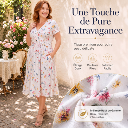 🌸 Robe fleurie à col en V avec torsion à la taille — élégante et décontractée, adaptée à toutes les occasions