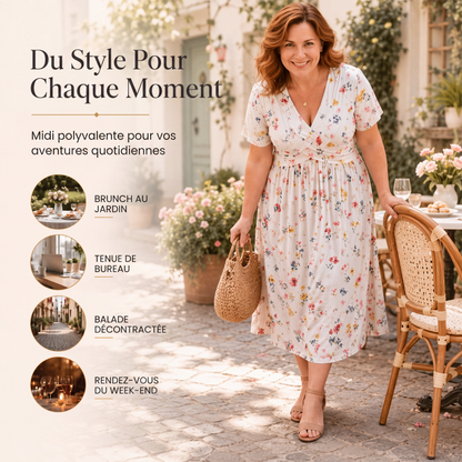 🌸 Robe fleurie à col en V avec torsion à la taille — élégante et décontractée, adaptée à toutes les occasions