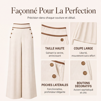⌛Offre à durée limitée🛍️Pantalon pour femmes à taille haute, très extensible et à jambes larges, avec passepoil de couleur contrastante