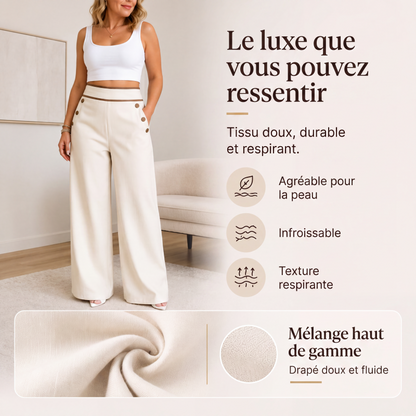 ⌛Offre à durée limitée🛍️Pantalon pour femmes à taille haute, très extensible et à jambes larges, avec passepoil de couleur contrastante