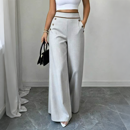 ⌛Offre à durée limitée🛍️Pantalon pour femmes à taille haute, très extensible et à jambes larges, avec passepoil de couleur contrastante