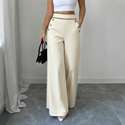 ⌛Offre à durée limitée🛍️Pantalon pour femmes à taille haute, très extensible et à jambes larges, avec passepoil de couleur contrastante