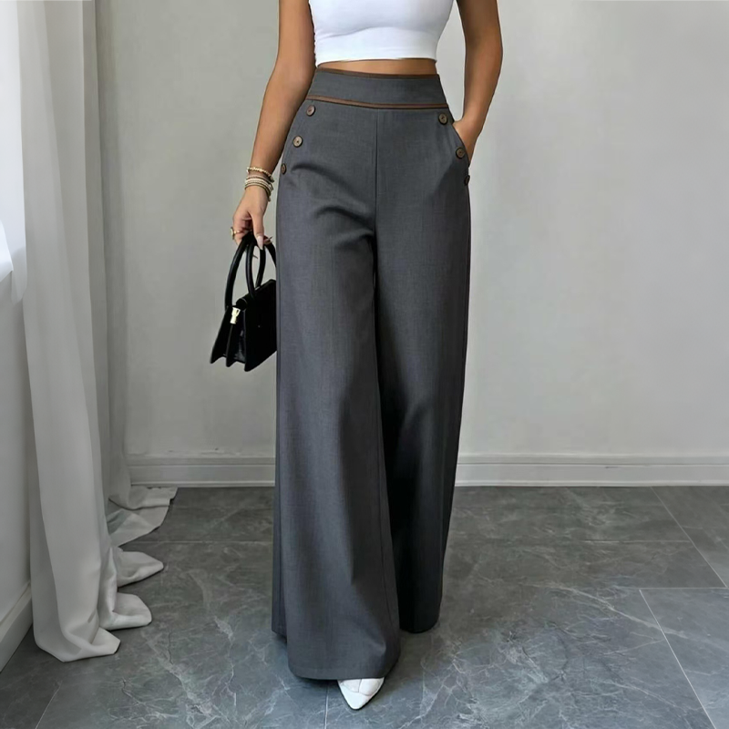 ⌛Offre à durée limitée🛍️Pantalon pour femmes à taille haute, très extensible et à jambes larges, avec passepoil de couleur contrastante