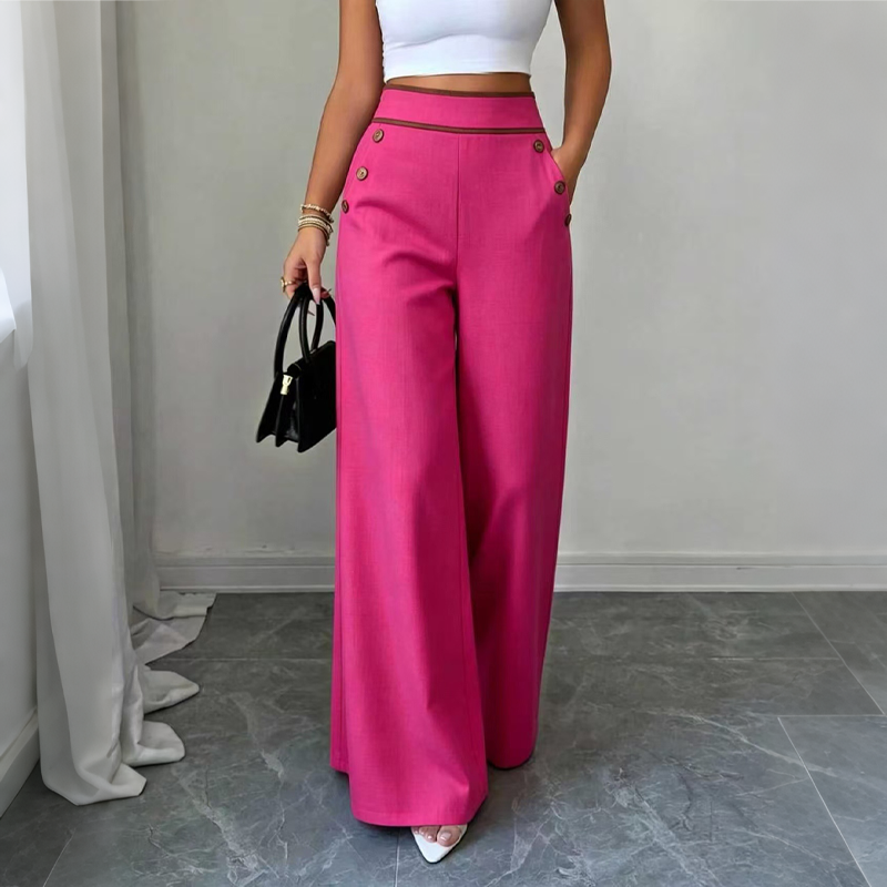 ⌛Offre à durée limitée🛍️Pantalon pour femmes à taille haute, très extensible et à jambes larges, avec passepoil de couleur contrastante