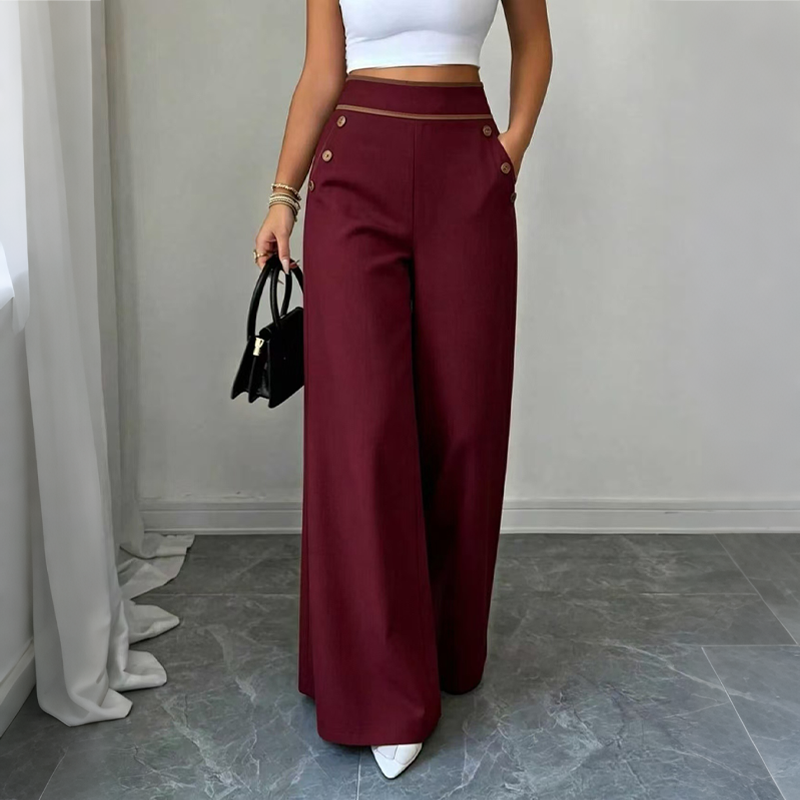 ⌛Offre à durée limitée🛍️Pantalon pour femmes à taille haute, très extensible et à jambes larges, avec passepoil de couleur contrastante