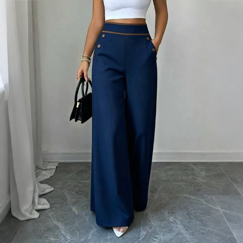 ⌛Offre à durée limitée🛍️Pantalon pour femmes à taille haute, très extensible et à jambes larges, avec passepoil de couleur contrastante