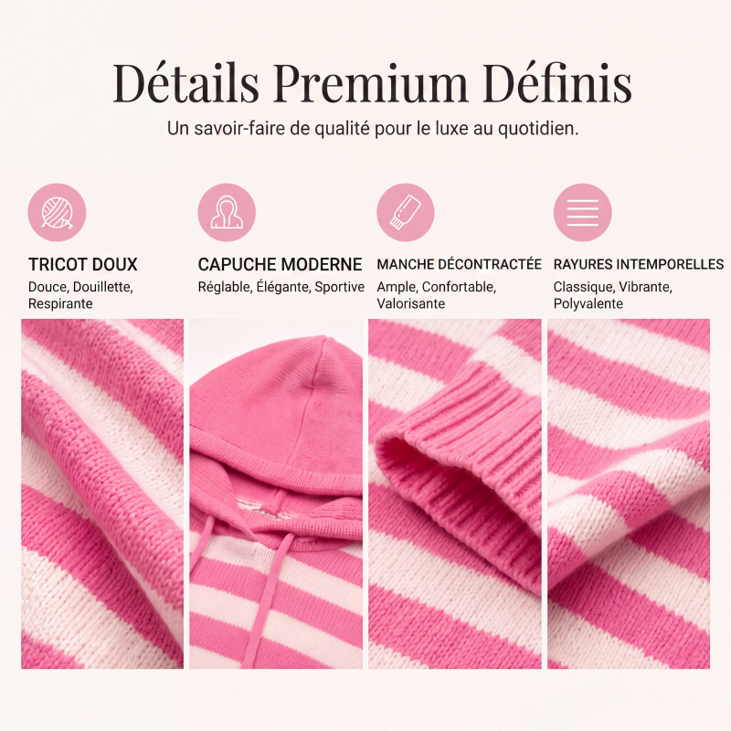Pull à capuche rayé décontracté pour femme