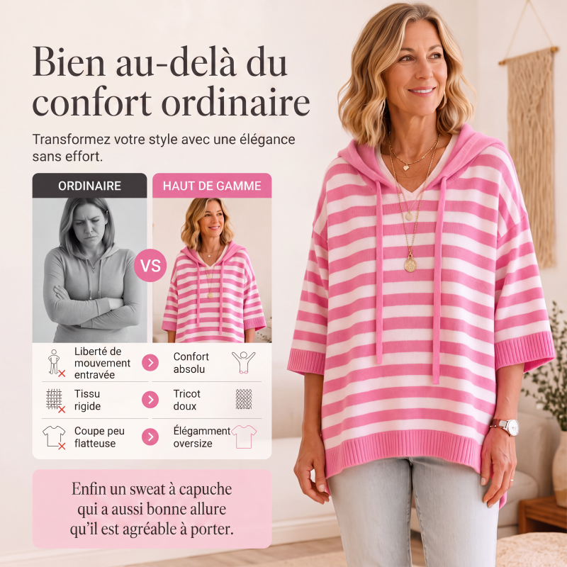 Pull à capuche rayé décontracté pour femme