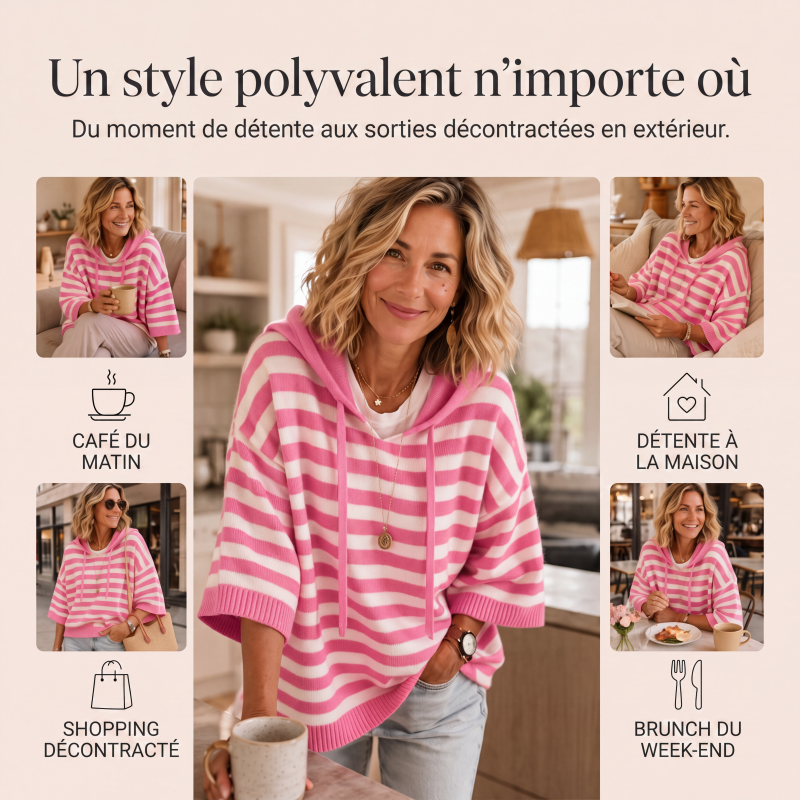 Pull à capuche rayé décontracté pour femme