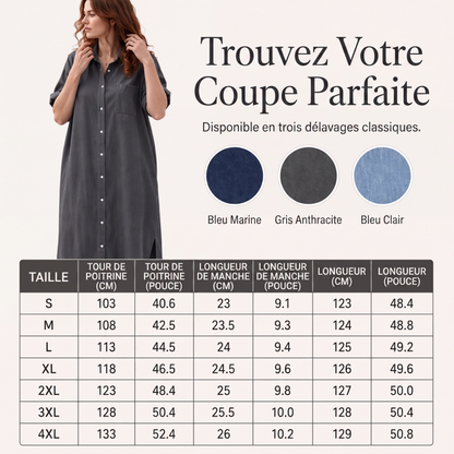 🔥‑50 % Robe longue en jean coupe décontractée boutonnée devant🤍✨ Robe‑chemise pratique avec poches, style simple et intemporel
