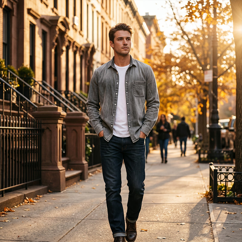 💙 Style Denim Intemporel | Chemise Homme Délavée Coupe Décontractée