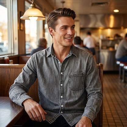 💙 Style Denim Intemporel | Chemise Homme Délavée Coupe Décontractée