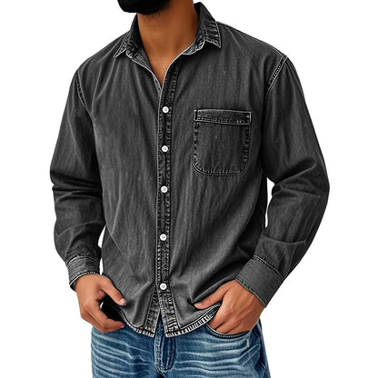 💙 Style Denim Intemporel | Chemise Homme Délavée Coupe Décontractée