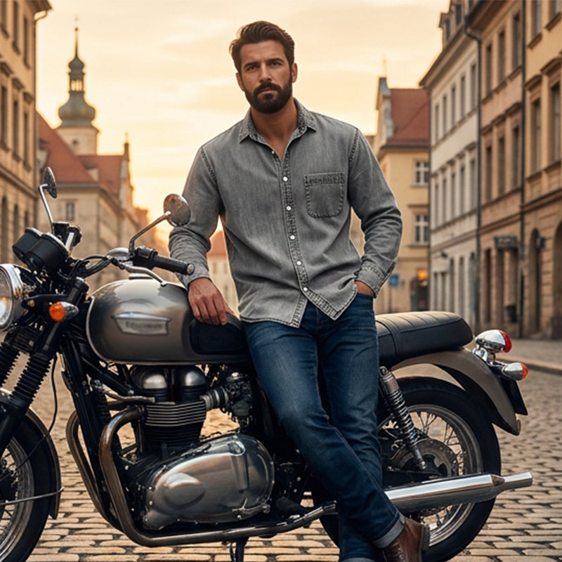 💙 Style Denim Intemporel | Chemise Homme Délavée Coupe Décontractée