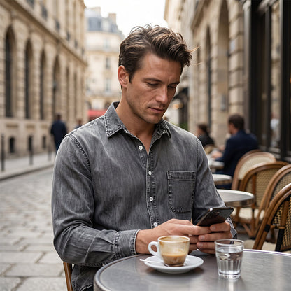 💙 Style Denim Intemporel | Chemise Homme Délavée Coupe Décontractée