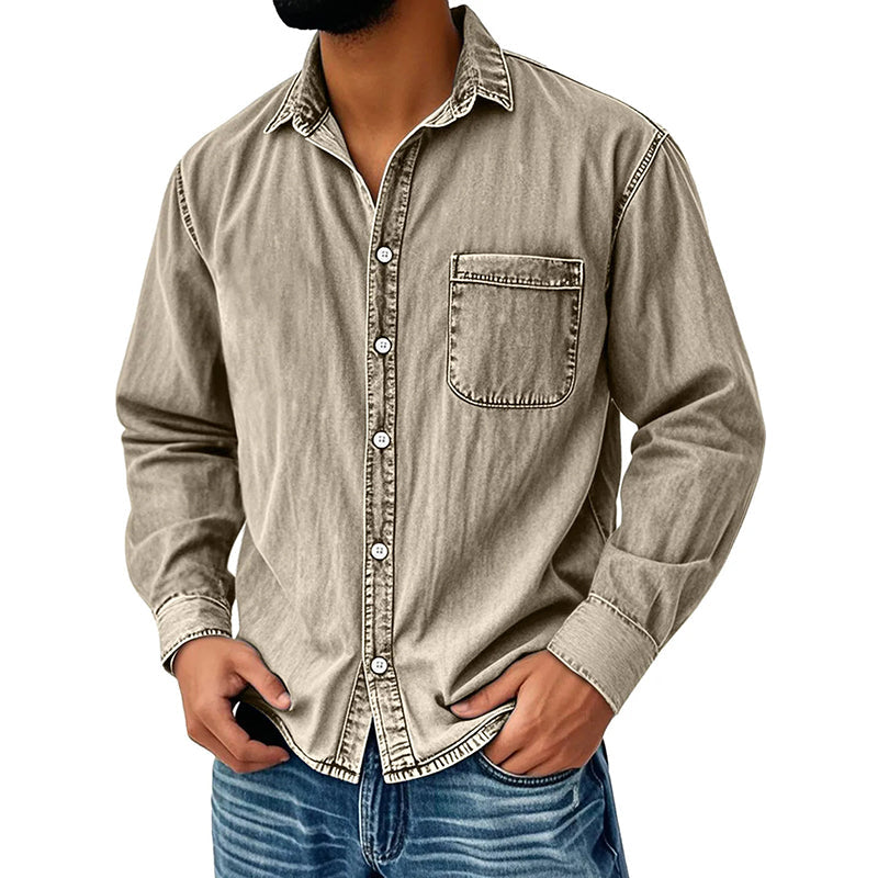 💙 Style Denim Intemporel | Chemise Homme Délavée Coupe Décontractée