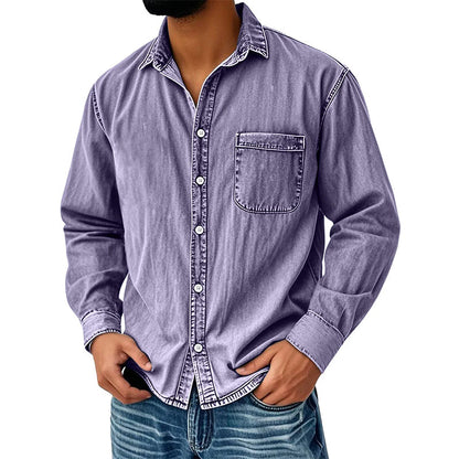 💙 Style Denim Intemporel | Chemise Homme Délavée Coupe Décontractée