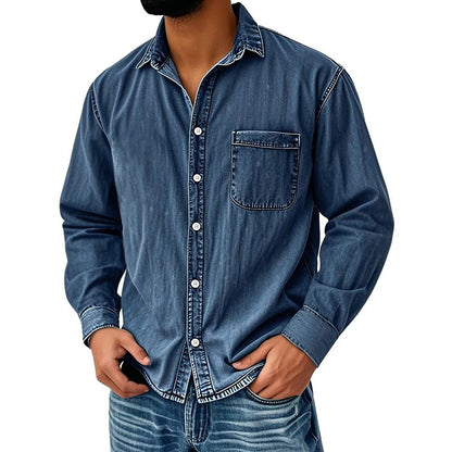 💙 Style Denim Intemporel | Chemise Homme Délavée Coupe Décontractée