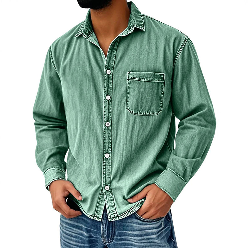 💙 Style Denim Intemporel | Chemise Homme Délavée Coupe Décontractée