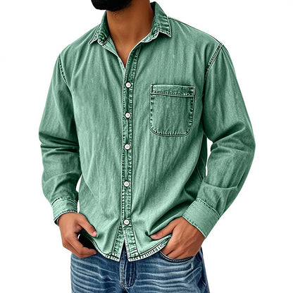 💙 Style Denim Intemporel | Chemise Homme Délavée Coupe Décontractée
