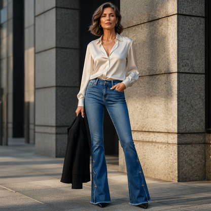 🌸 OFFRE LIMITÉE –50% ! ✨Jean flare délavé taille haute pour femme
