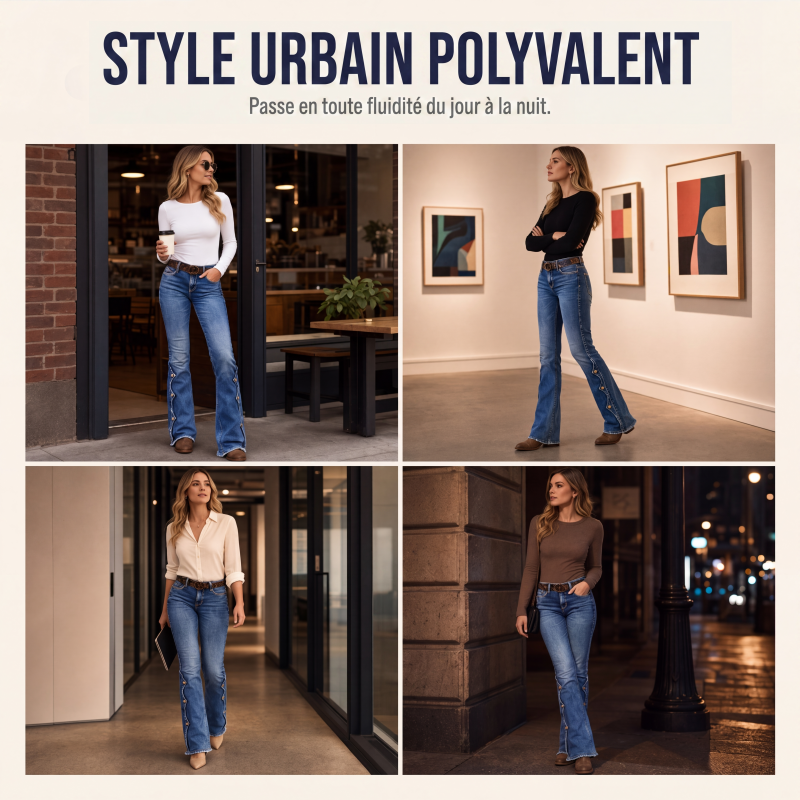 🌸 OFFRE LIMITÉE –50% ! ✨Jean flare délavé taille haute pour femme
