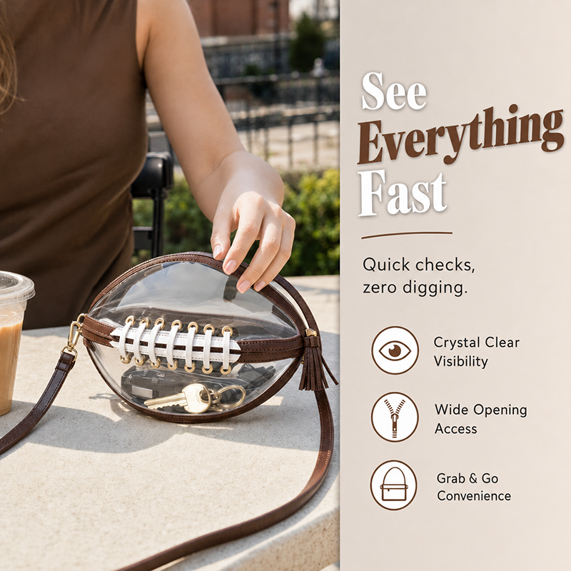 🏈 Sac à bandoulière transparent en forme de ballon de football américain – Le style des jours de match allié à la praticité du quotidien ✨