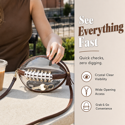 🏈 Sac à bandoulière transparent en forme de ballon de football américain – Le style des jours de match allié à la praticité du quotidien ✨