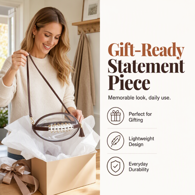 🏈 Sac à bandoulière transparent en forme de ballon de football américain – Le style des jours de match allié à la praticité du quotidien ✨