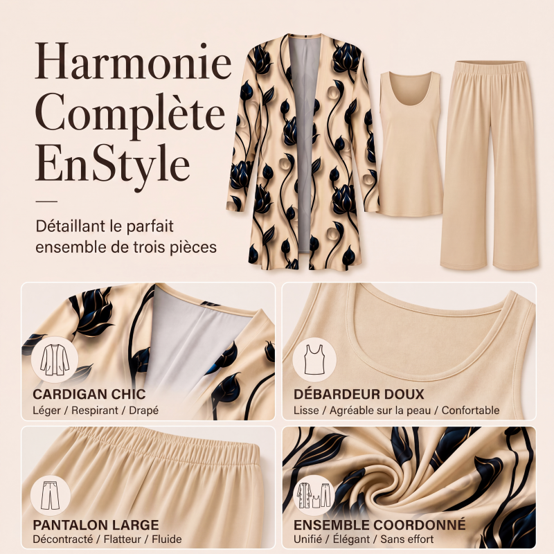 🌸 OFFRE LIMITÉE –50% ! ✨ Ensemble 3 pièces imprimé élégant pour femme