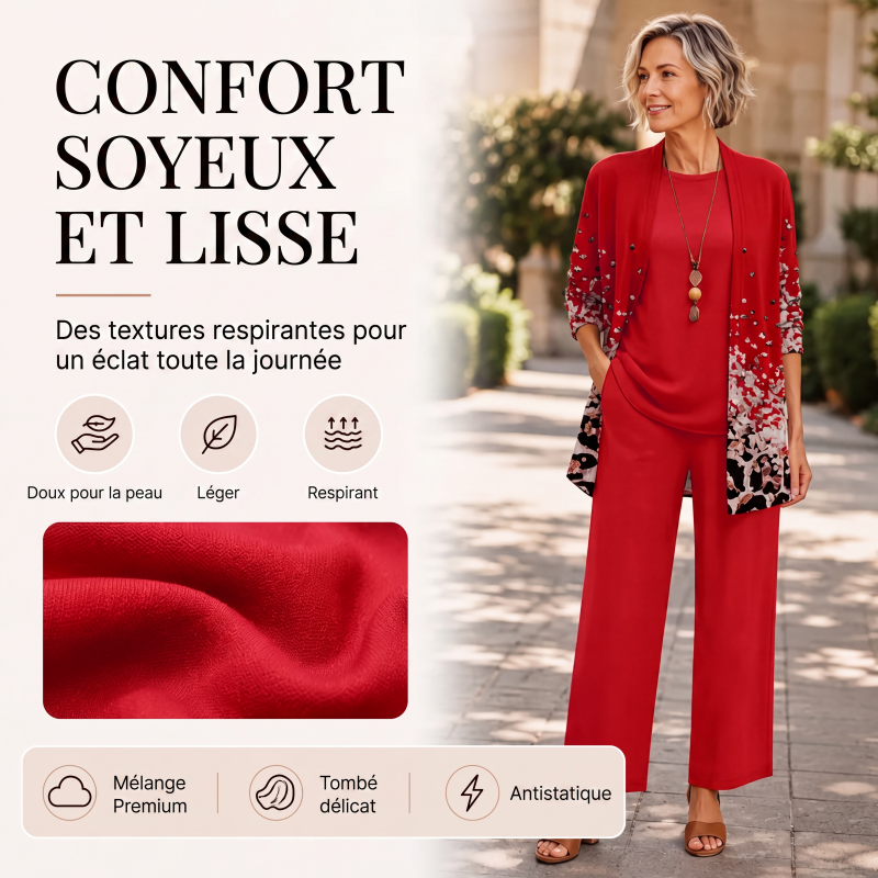 🌸 OFFRE LIMITÉE –50% ! ✨ Ensemble 3 pièces imprimé élégant pour femme