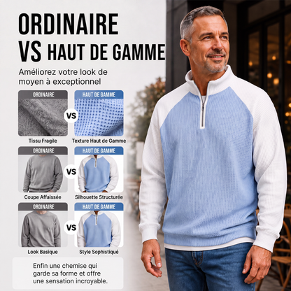 👕 LE CASUAL AVEC PLUS DE STYLE | T-Shirt Homme Texturé à Col Zippé -50 %