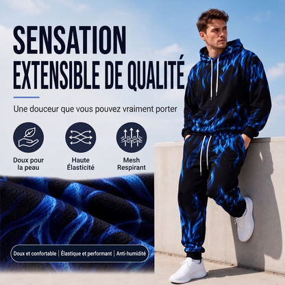 📢📢50% DE RÉDUCTION !! ⏰Ensemble sweat à capuche imprimé et pantalon de survêtement pour homme