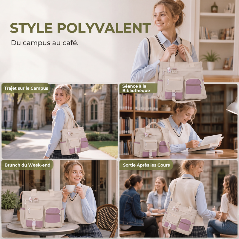 Sac fourre-tout en toile à grande capacité avec plusieurs poches
