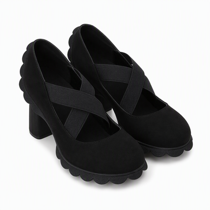 Chaussures Mary Jane à bout rond pour femmes avec brides croisées, talons épais, plateforme et découpes, talons hauts