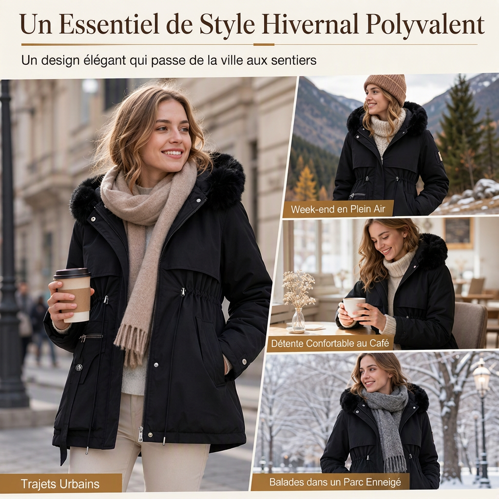 Parka matelassée femme en fausse fourrure pour l'hiver