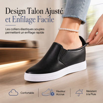 Chaussures à enfiler en cuir souple pour femmes, à semelle plate antidérapante avec rehausse invisible