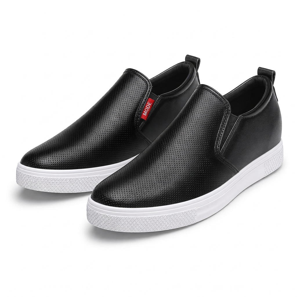 Chaussures à enfiler en cuir souple pour femmes, à semelle plate antidérapante avec rehausse invisible