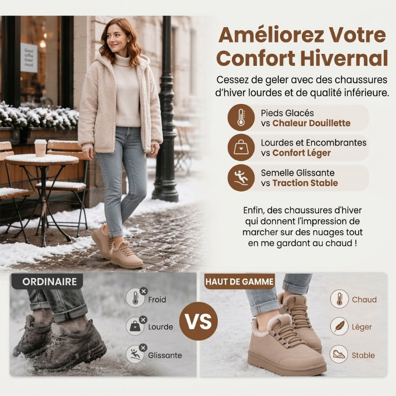 Bottes de neige antidérapantes doublées de peluche pour femme