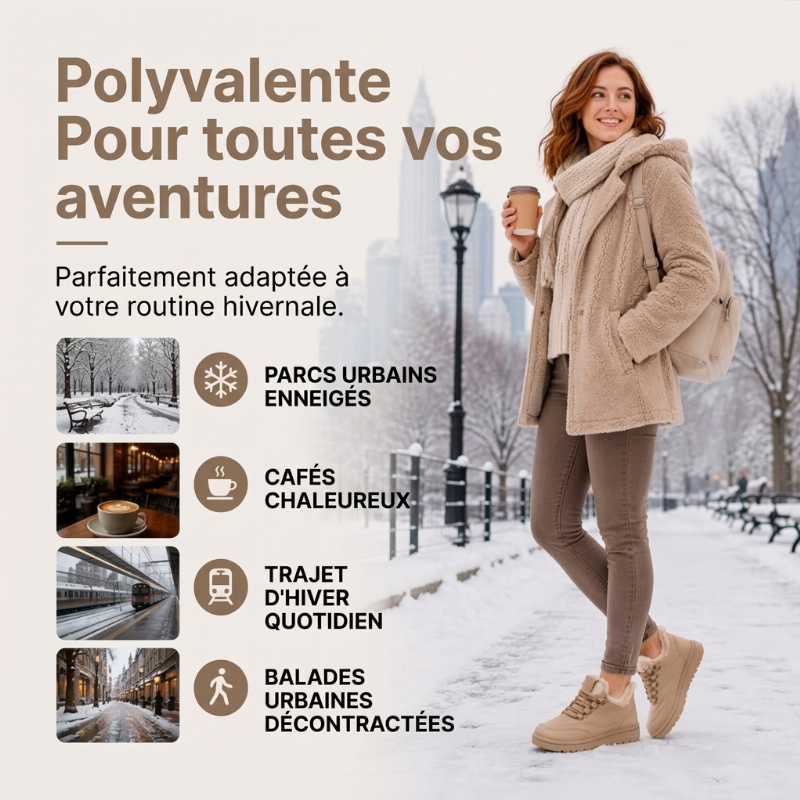 Bottes de neige antidérapantes doublées de peluche pour femme