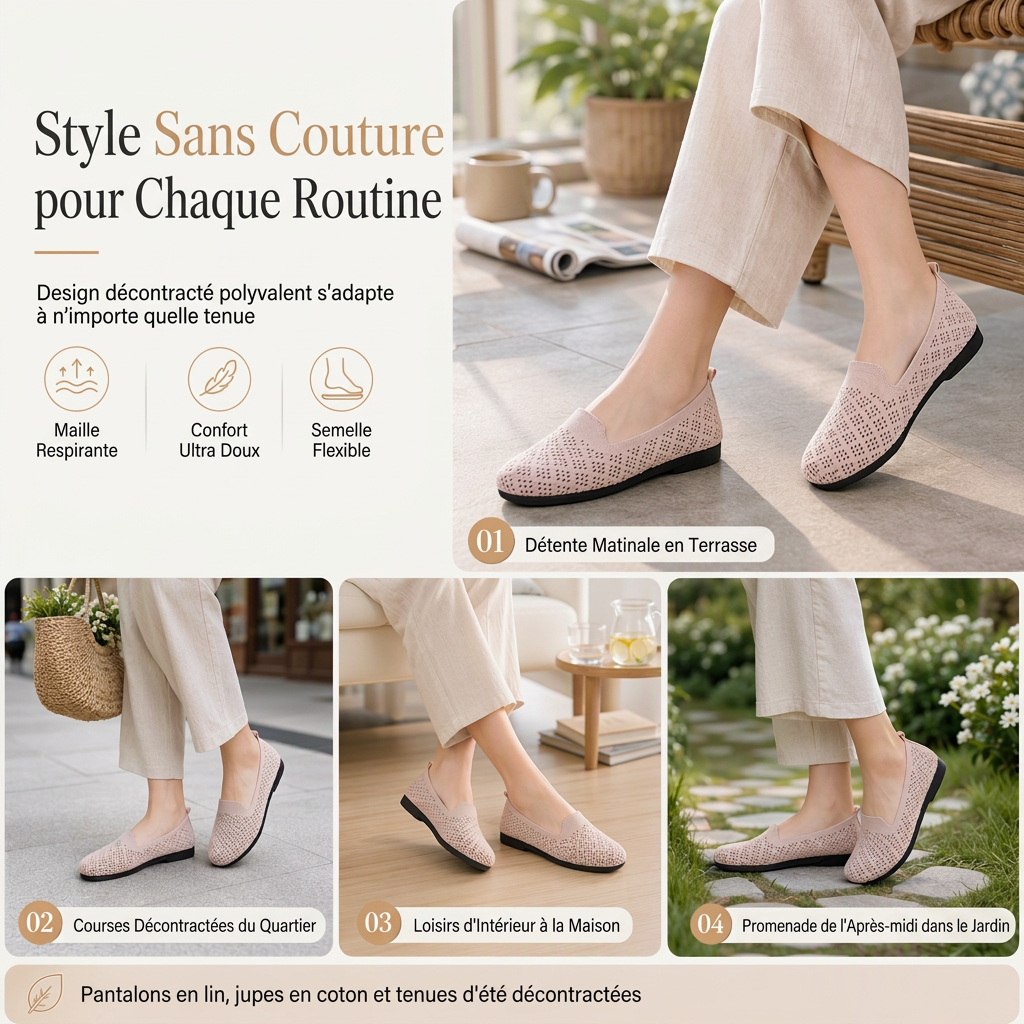 Ballerines à enfiler respirantes et ajourées pour femmes