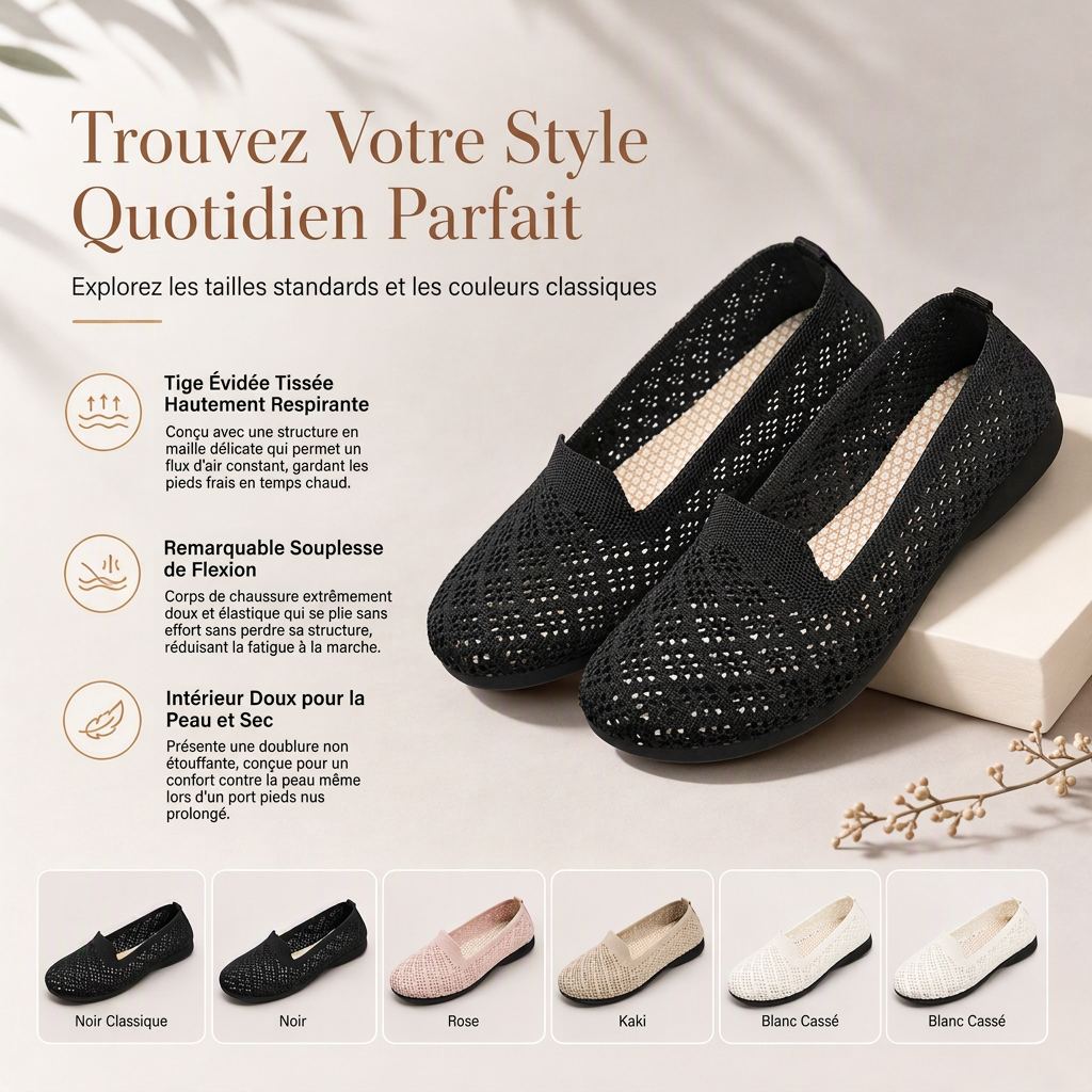 Ballerines à enfiler respirantes et ajourées pour femmes