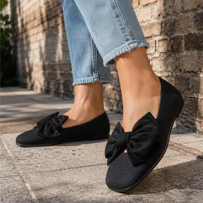 Chaussures plates pour femme en maille à bout carré avec nœud