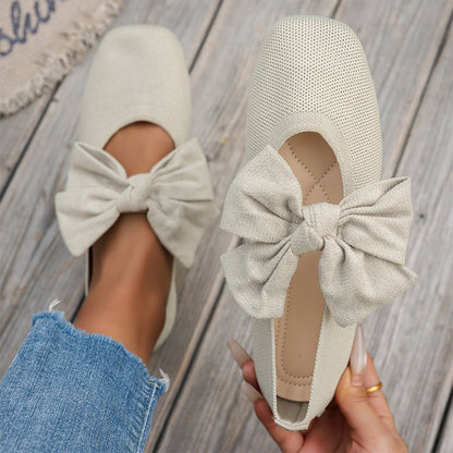 Chaussures plates pour femme en maille à bout carré avec nœud